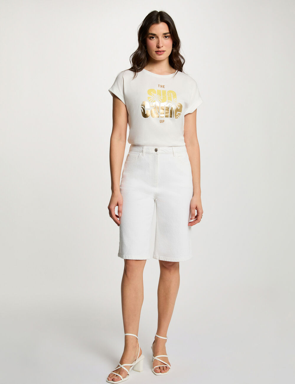 Camiseta cuello redondo manga corta blanco mujer