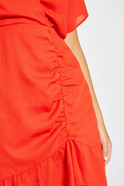Vestido entallado escote cruzado rojo mujer
