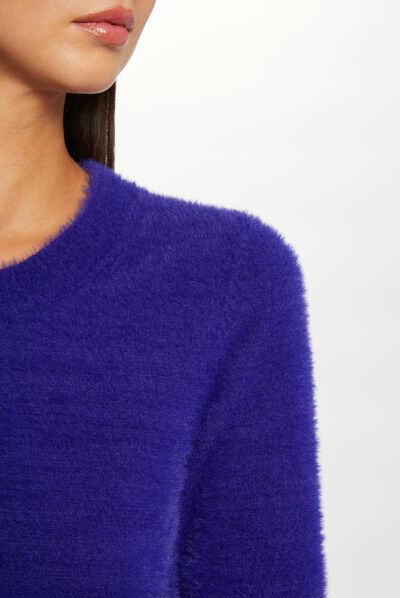 Jersey manga larga con cuello redondo azul medio mujer