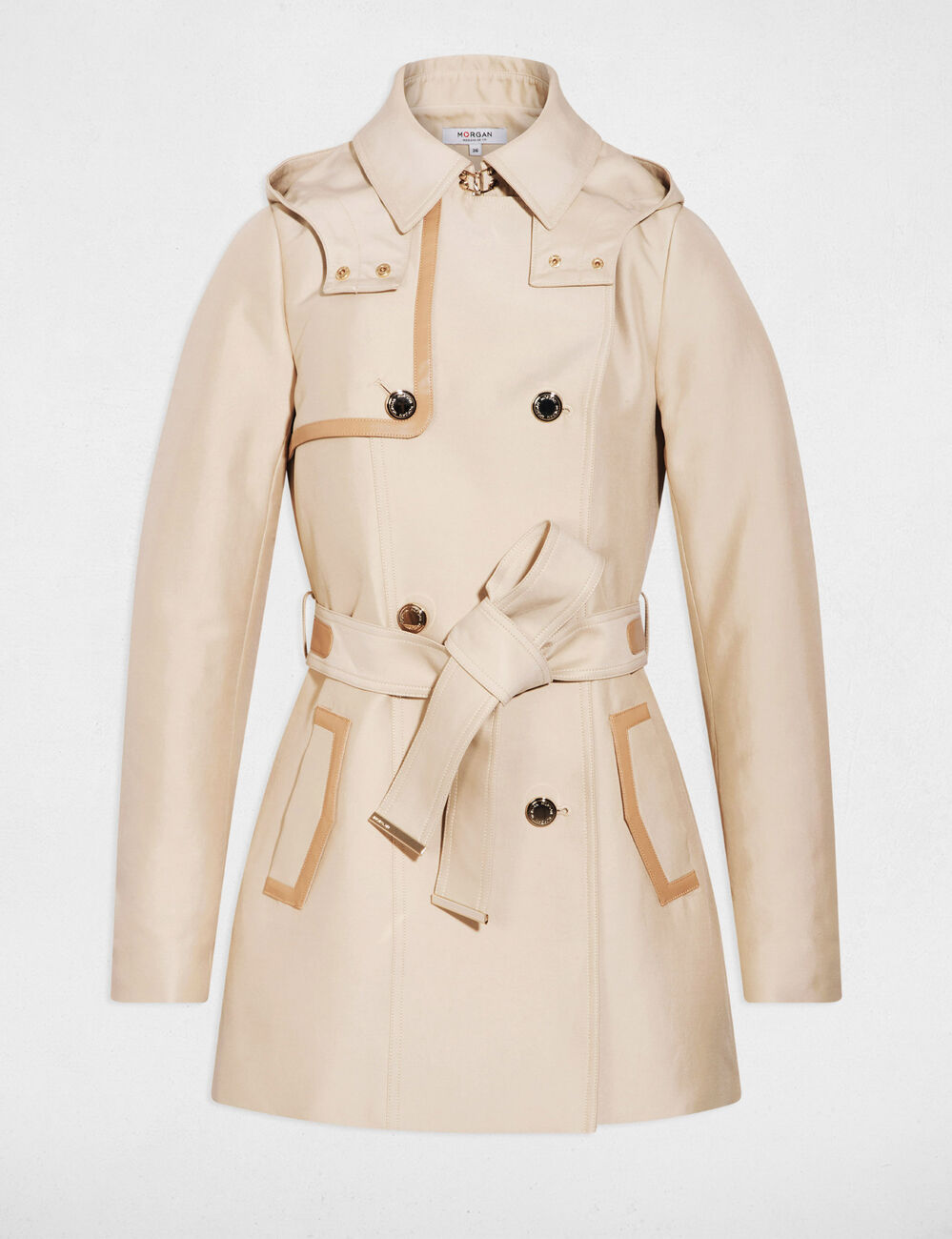 Trench medio con capucha beige mujer