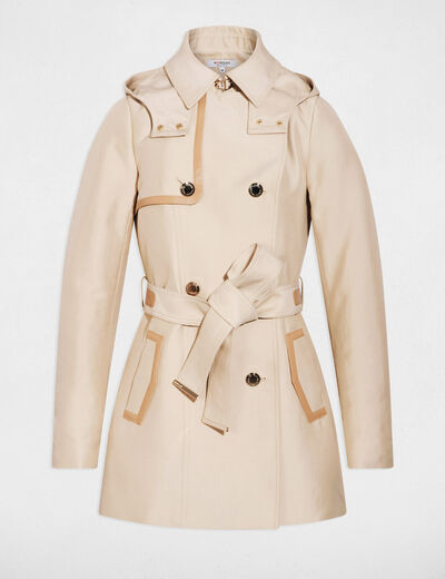 Trench medio con capucha beige mujer