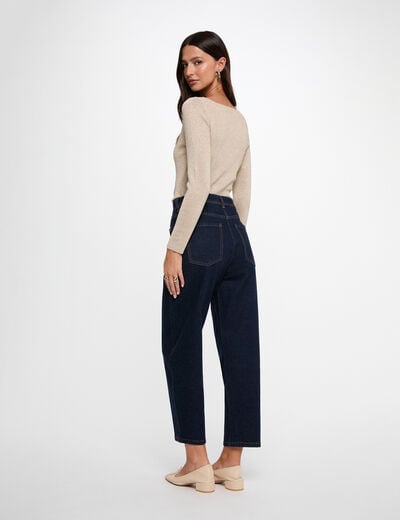 Jersey ajustado con cuello en U crudo mujer