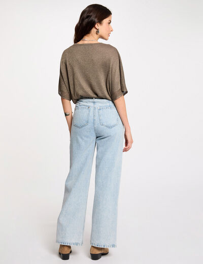 Jersey escote en V manga corta verde caqui mujer