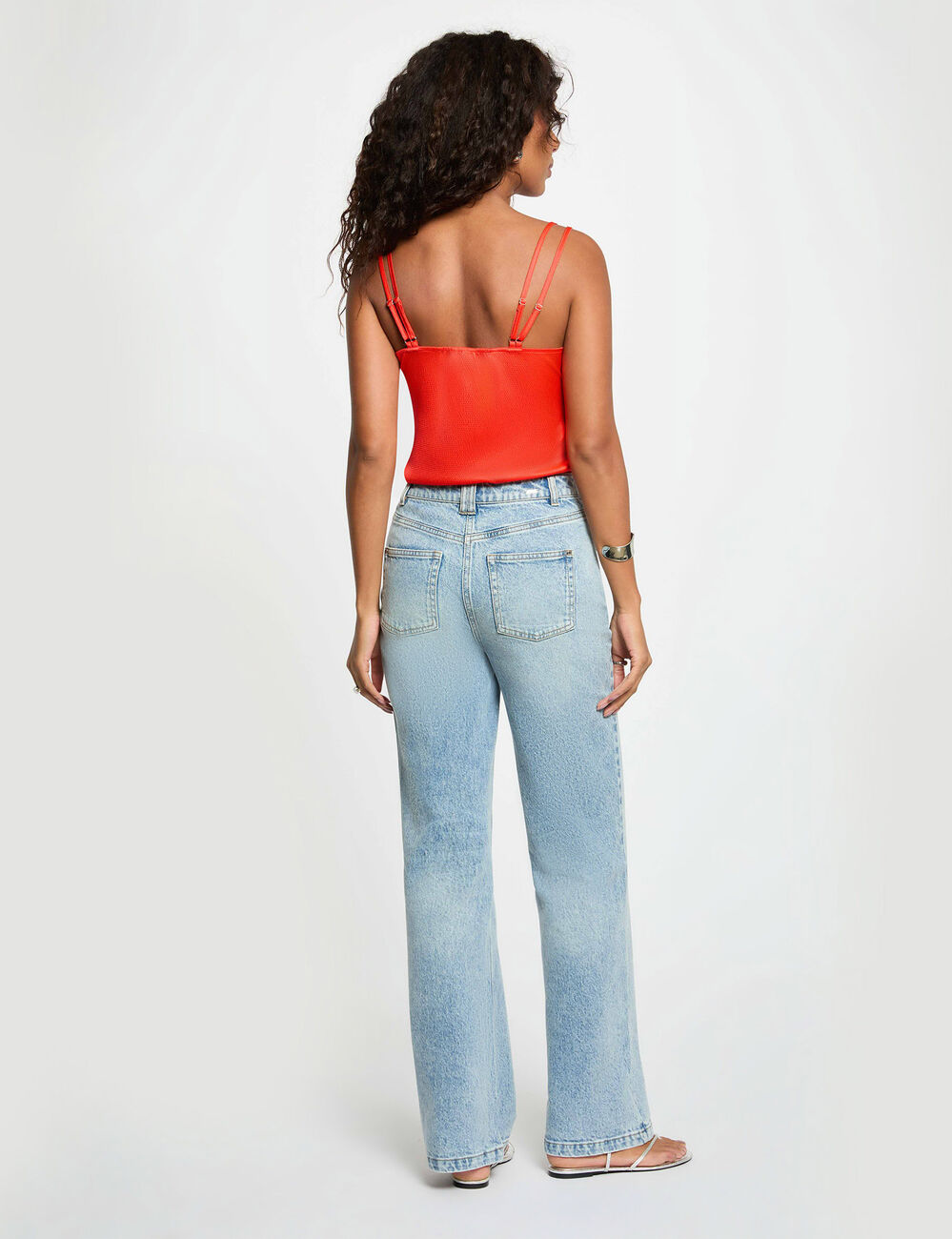Top sat&eacute;n con tirantes rojo vivo mujer