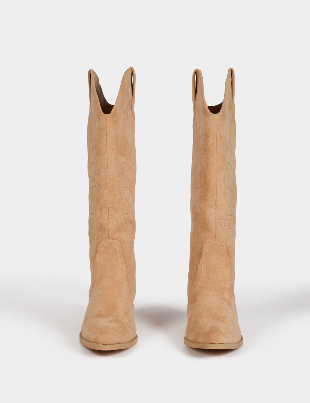 Bota western de ante beige mujer