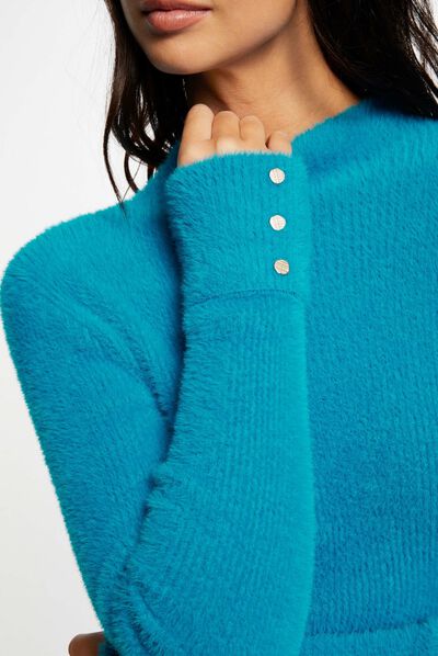 Jersey manga larga punto aterciopelado azul mujer
