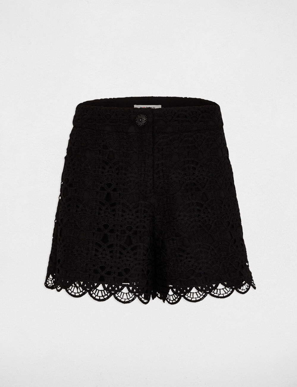 Short encaje pernera ancha negro mujer