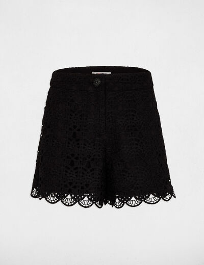 Short encaje pernera ancha negro mujer