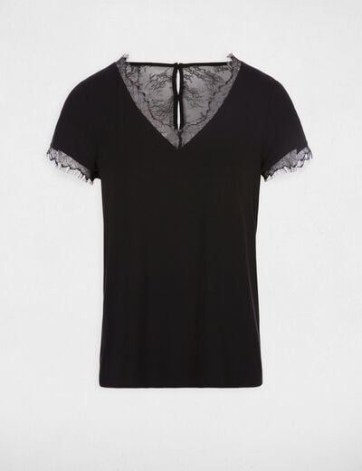 Camiseta con encaje y botones en espalda negro mujer