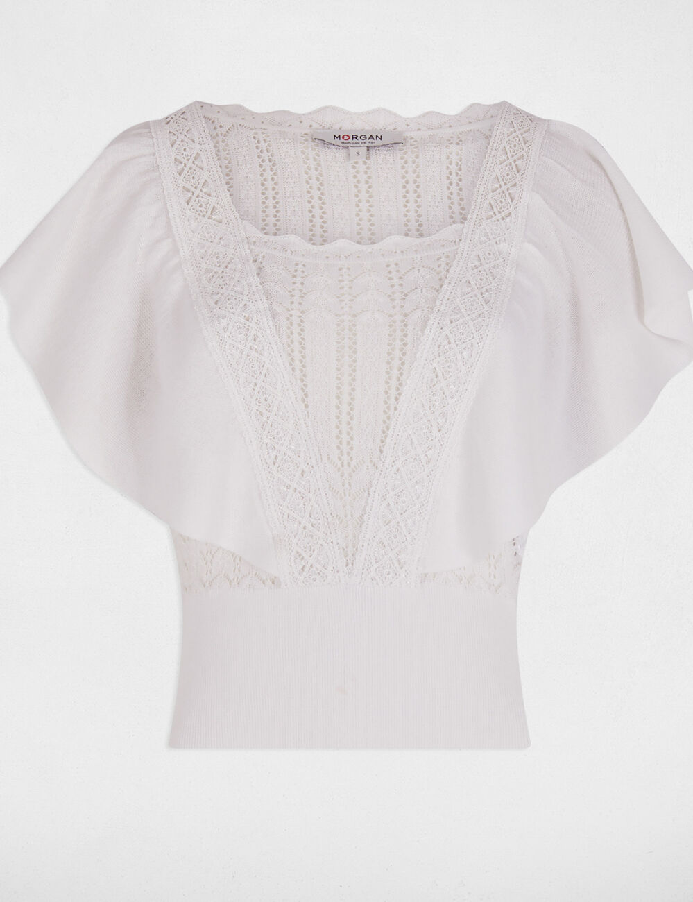 Jersey manga corta encaje marfil mujer