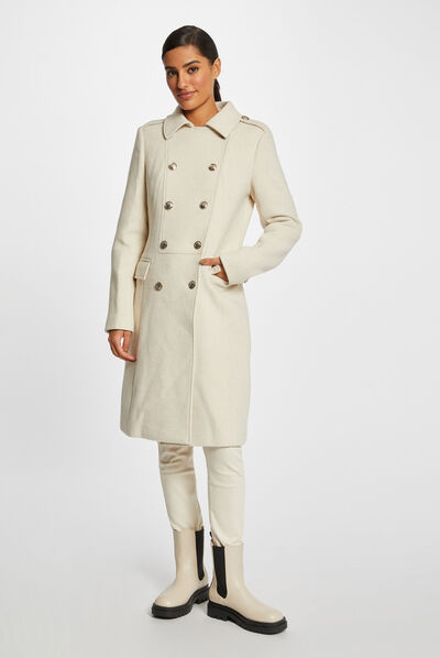 Abrigo recto abotonado beige mujer