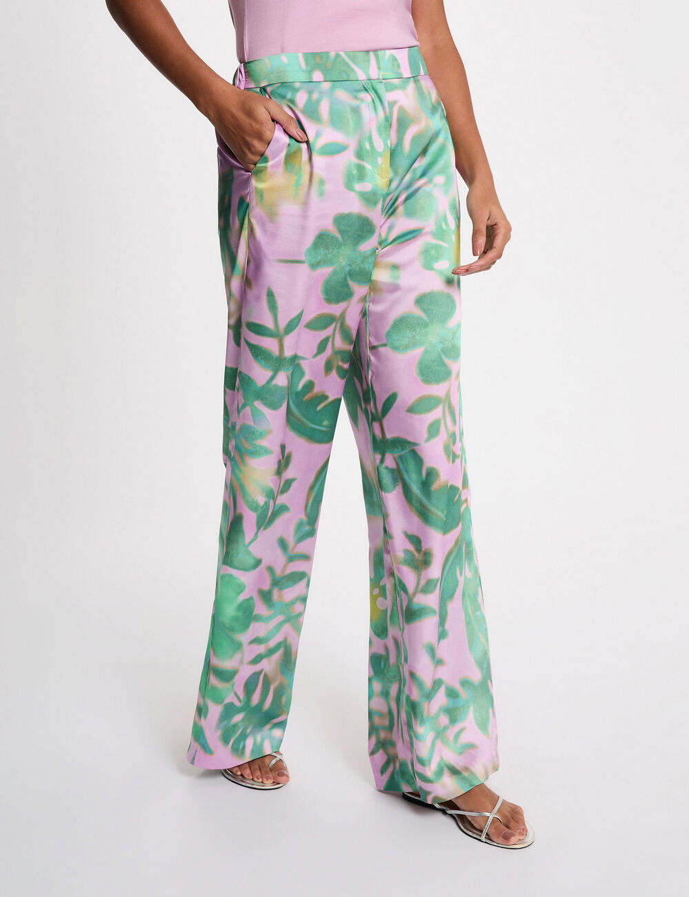 Pantal&oacute;n ancho de tiro alto multicolor mujer