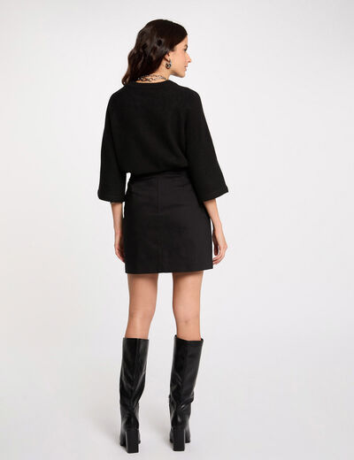 Falda corta con botones negro mujer