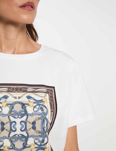 Camiseta estampada cuello redondo blanco mujer