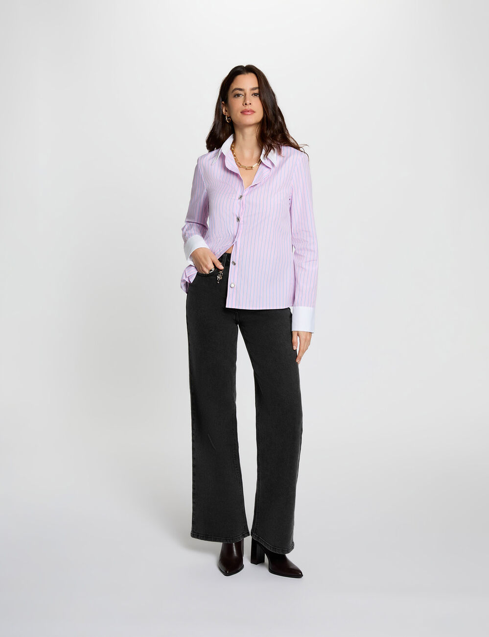 Camisa manga larga rayas rosa mujer