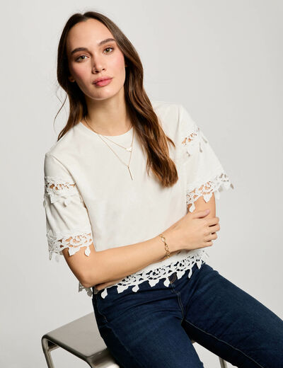 Camiseta de manga corta blanco mujer
