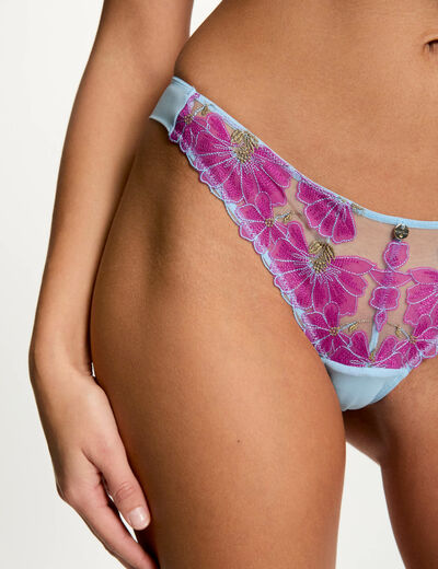 Tanga de encaje azul mujer