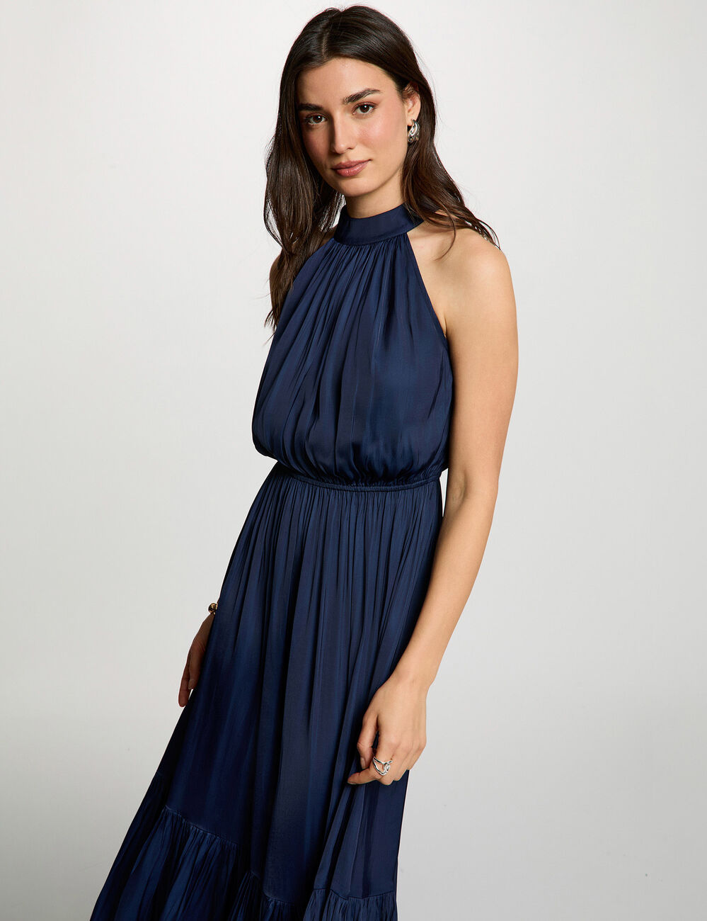 Vestido largo acampanado holgado azul marino mujer