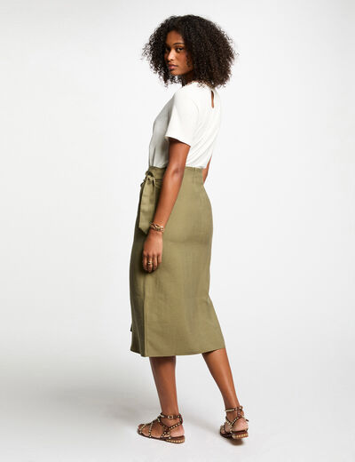 Falda midi cruzada verde caqui mujer