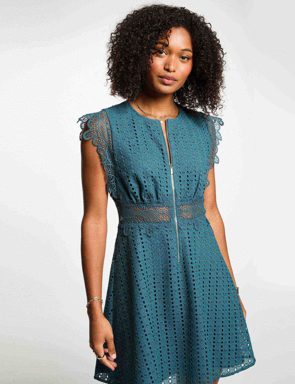 Vestido corto acampanado azul petróleo mujer