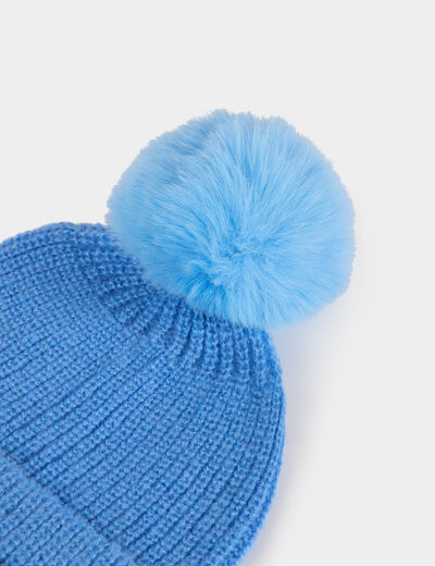 Gorro con pompon azul mujer