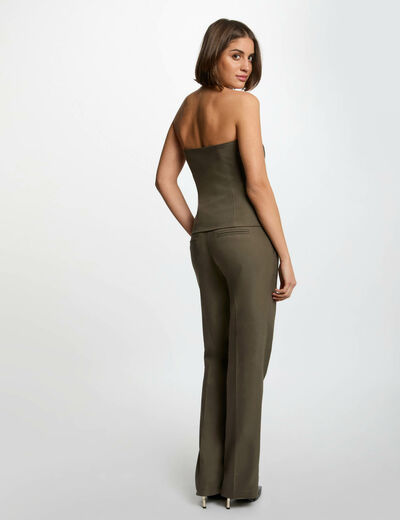Pantalón cigarette con pinzas verde caqui mujer