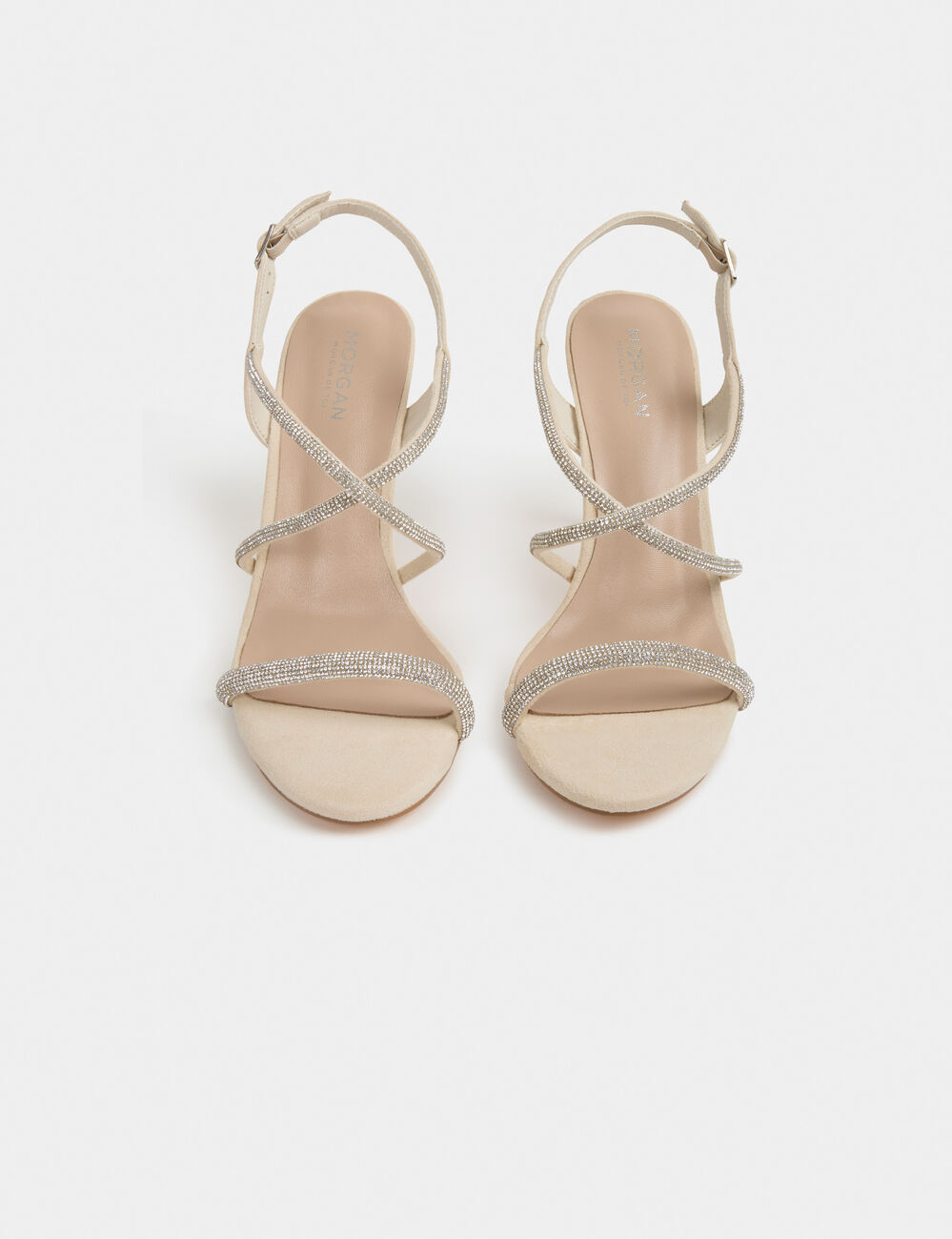 Sandalias con strass marfil mujer