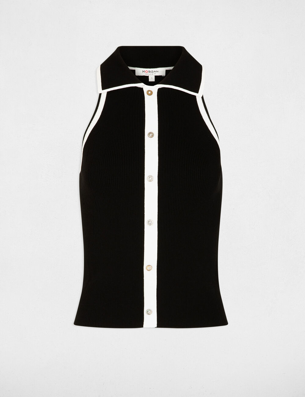 Jersey ajustado con cuello vuelto negro mujer