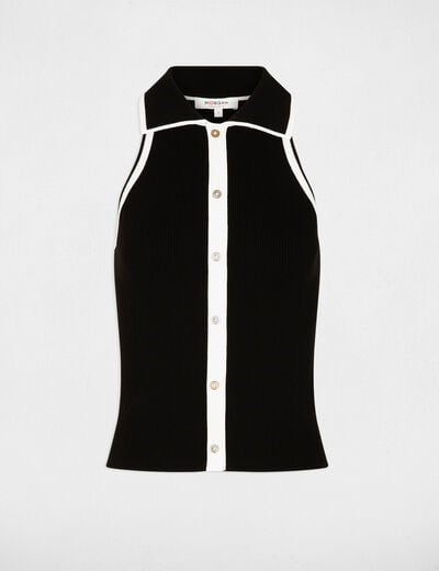 Jersey ajustado con cuello vuelto negro mujer
