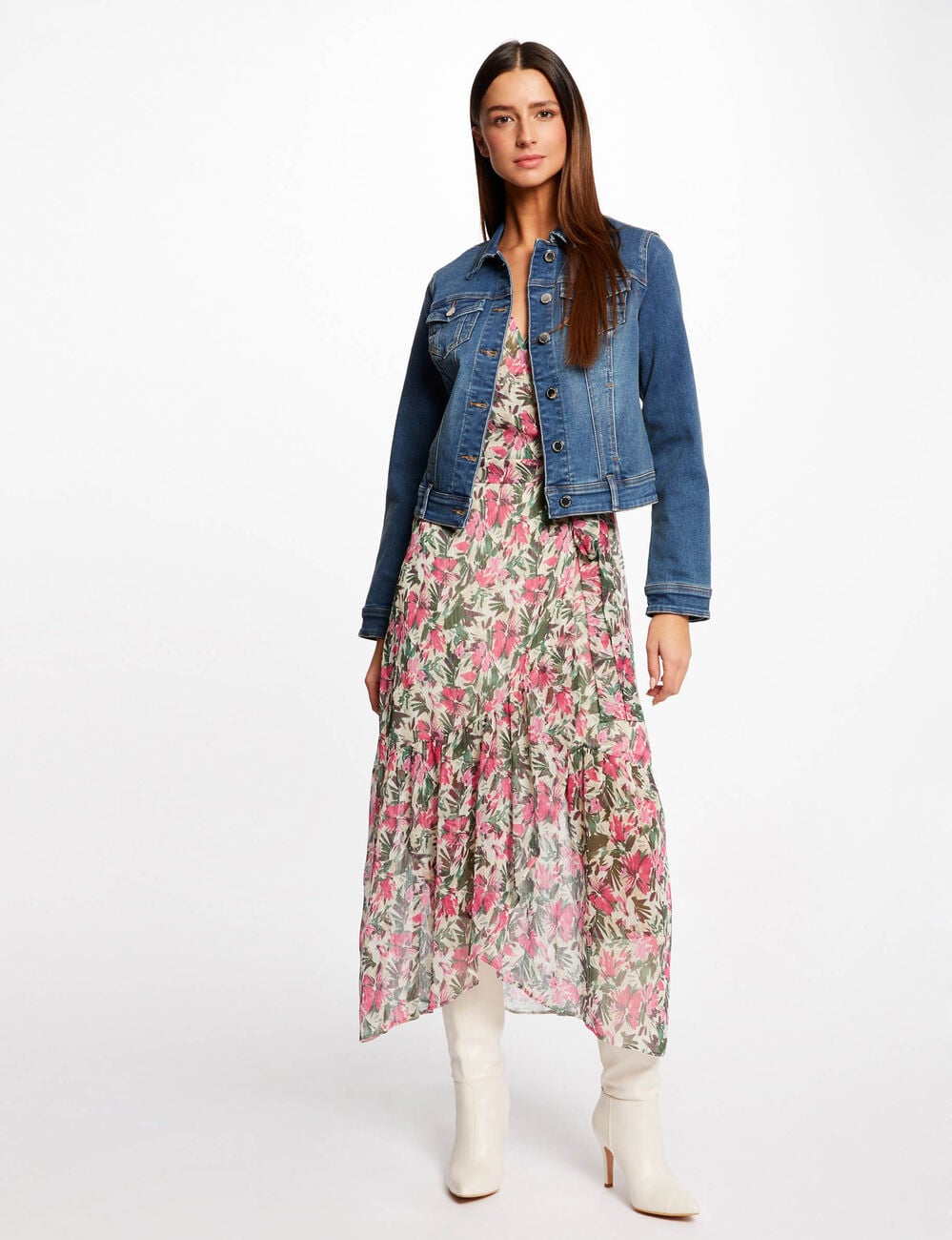 Chaqueta vaquera recta abotonada denim stone mujer
