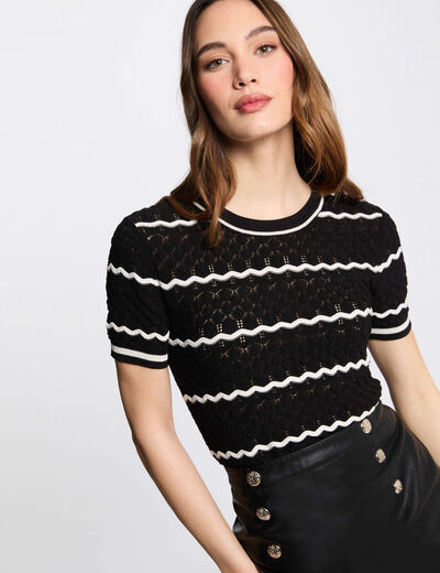 Jersey manga corta y rayas negro mujer