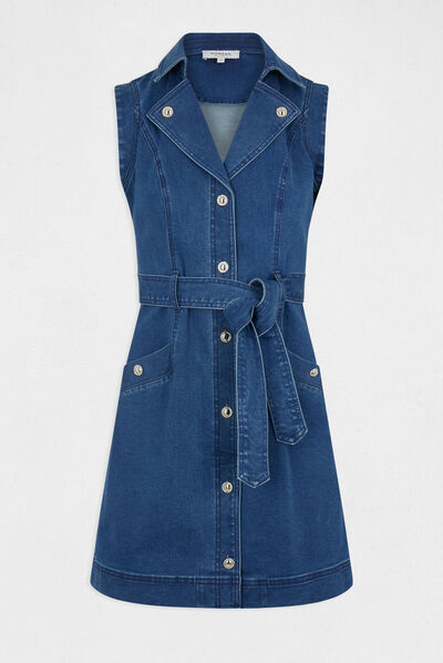 Vestido recto vaquero cinturón y botones vaquero stone mujer