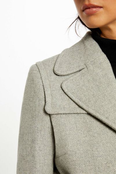 Abrigo entallado con cinturón gris claro mujer