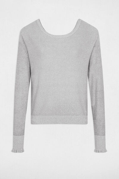 Jersey manga larga con botones plateado mujer