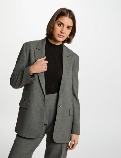 Chaqueta larga con tachuelas gris claro mujer