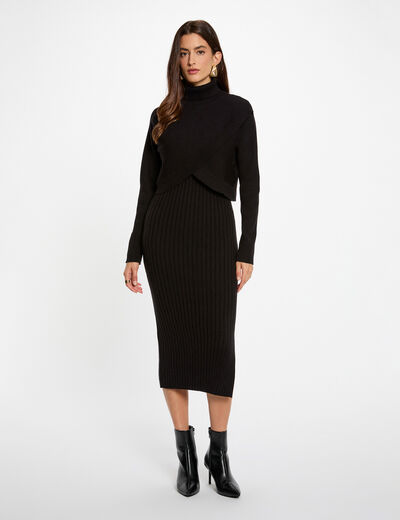 Vestido de punto con cuello alto negro mujer