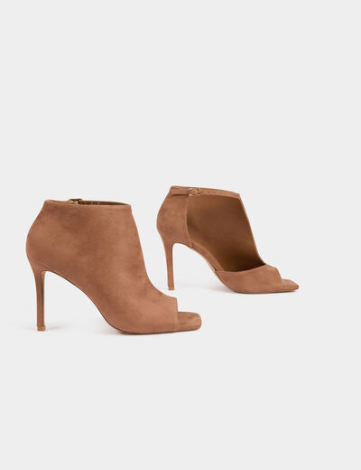 Sandalias medias descubiertas de tacón marrón mujer