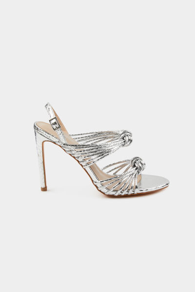 Sandalias de tacón con pulseras anudadas plateado mujer
