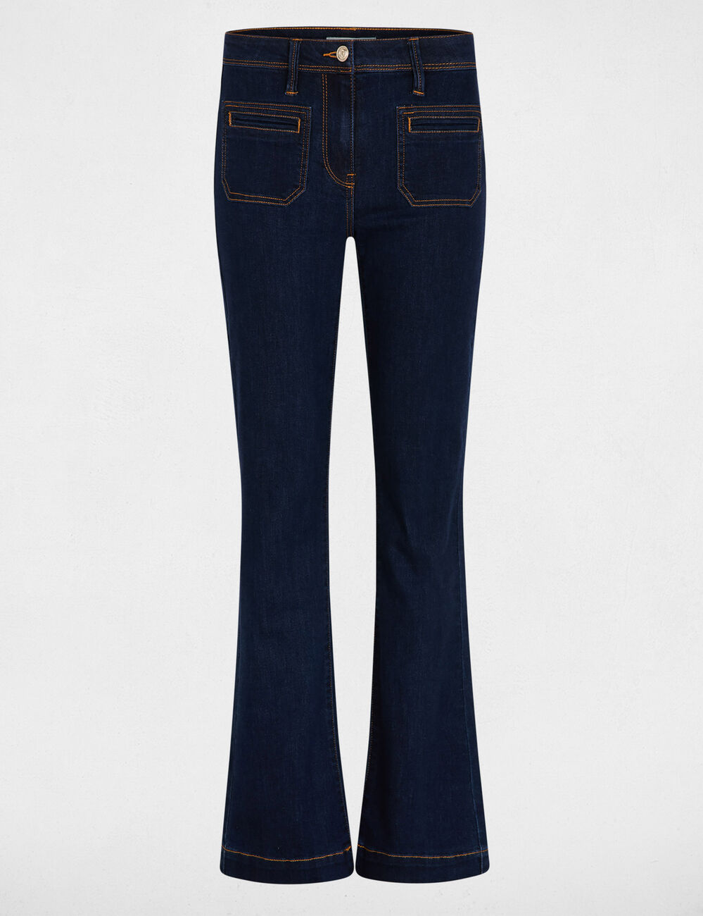 Vaqueros bootcut de tiro alto denim crudo mujer