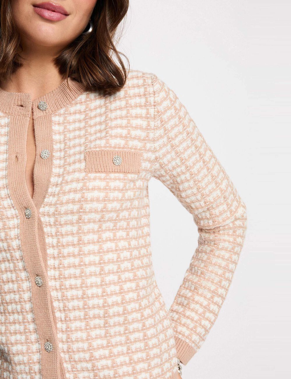 C&aacute;rdigan ajustado jacquard topo mujer