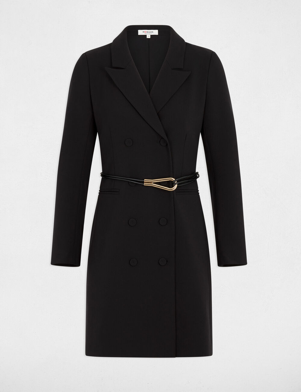 Vestido corto con cuello de solapa negro mujer