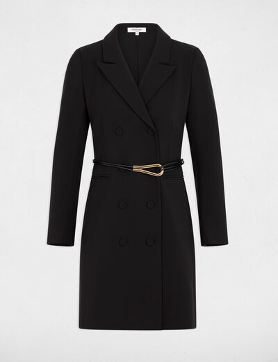 Vestido corto con cuello de solapa negro mujer