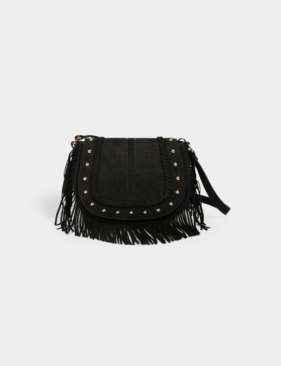 Bolso efecto cocodrilo flecos negro mujer
