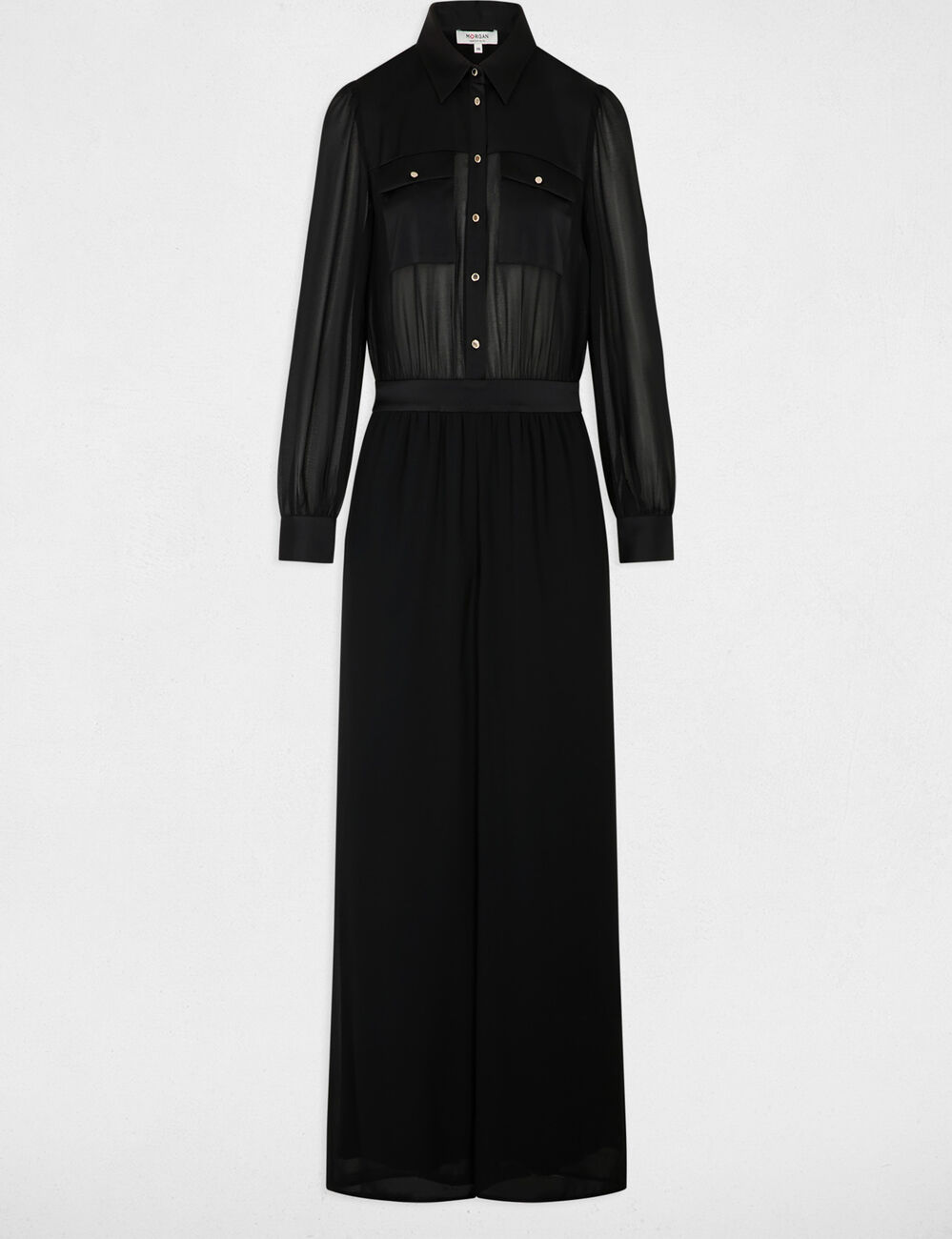 Mono fluido con cuello de solapa negro mujer