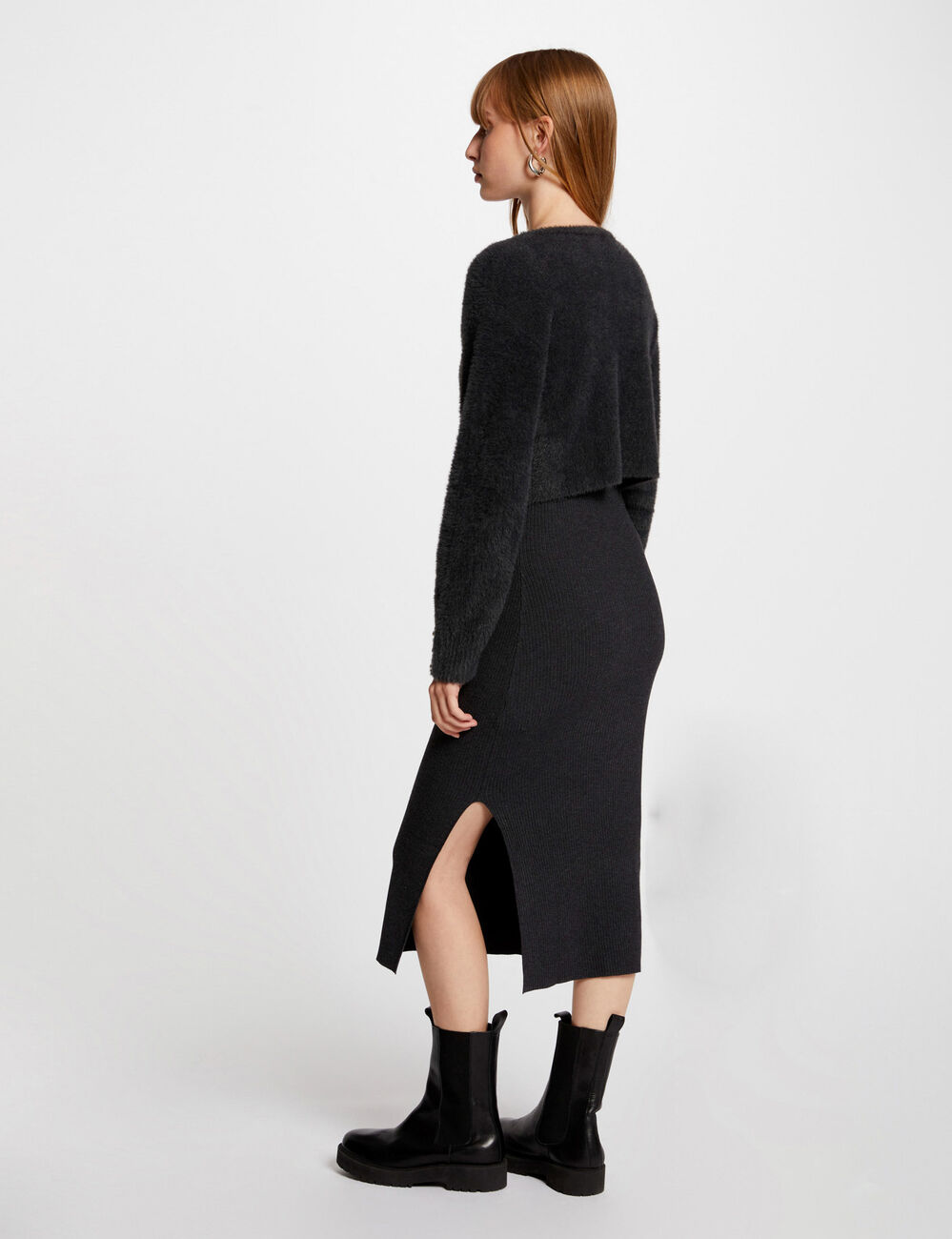 Vestido midi ajustado 2-en-1 gris oscuro mujer