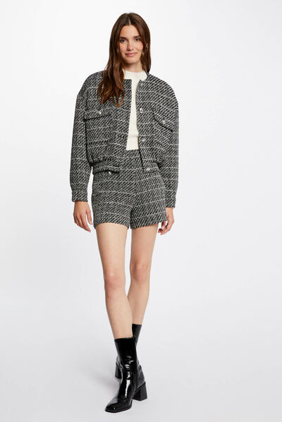 Short recto con hilos metalizados negro mujer