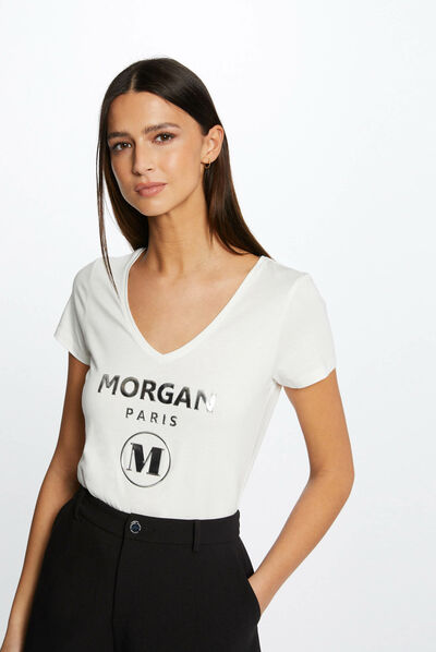 Camiseta de manga corta con mensaje crudo mujer
