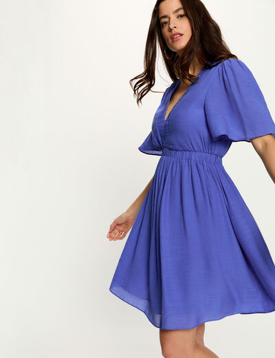 Vestido corto plisado azul mujer