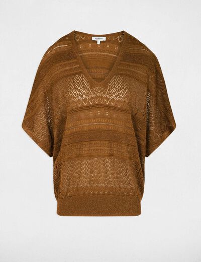 Jersey oversize con cuello en V c&aacute;mel mujer