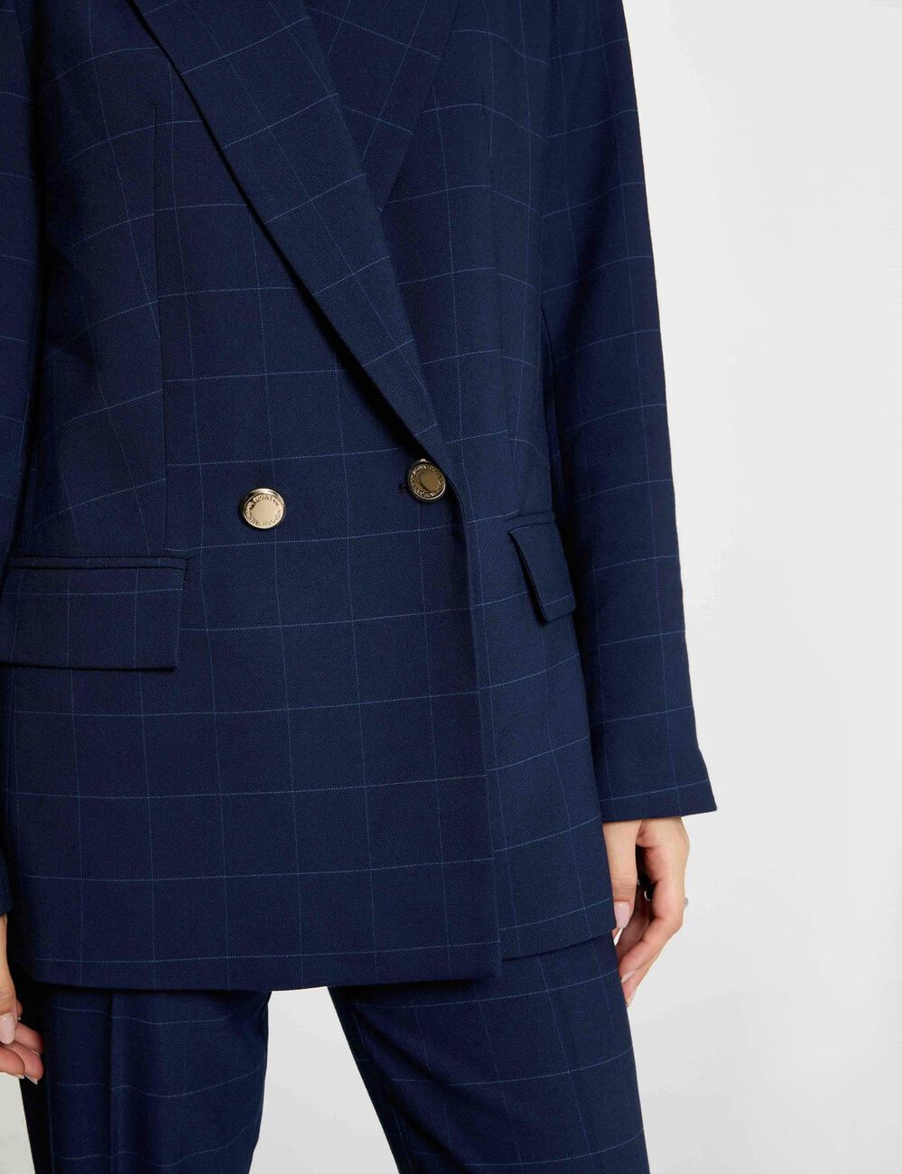 Blazer recto de cuadros azul marino mujer